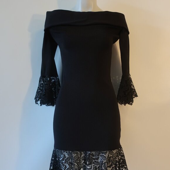 Women Sachin & Babi Black Crochet Lace Trim Peplum Off The Shoulder Dress M * - Picture 8 of 15